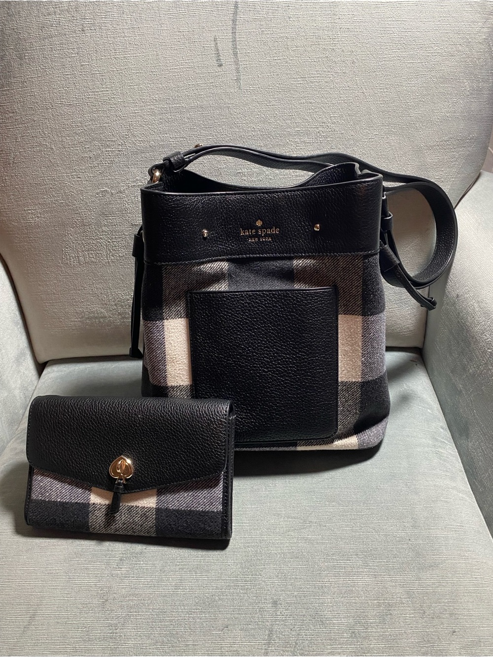 Bundle kate spade Marti Festive Plaid Crossbody Bag twist lock & Matching Wallet
